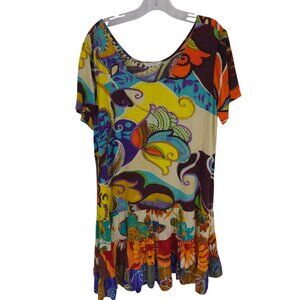 Jams World Hattie Dress Citrine Print Ruffle Hem Comfy Oversized Vacation L